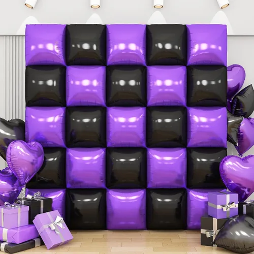 Miniatura 19 de Globos de aluminio cuadrados rojos, azules y plateados, kit de 25 globos de doble cara para fondo, túnel de helio, arco, guirnalda para el 4 de Rojo