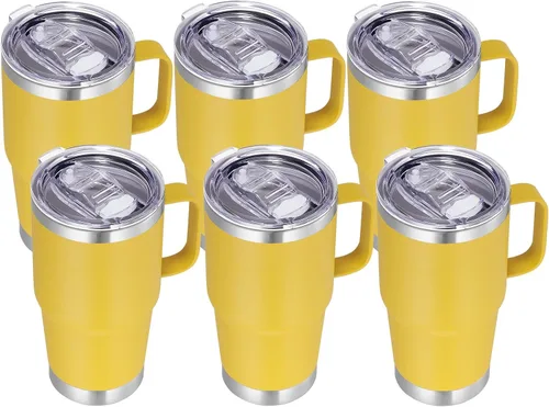 Miniatura 15 de VEGOND - Vaso de viaje de 20 oz con asa, tapa con cierre y popote, de acero inoxidable, aislante, taza de café, a prueba de derrames, de doble Verde