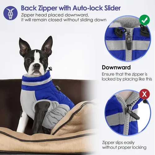 Miniatura 5 de AOFITEE Abrigo para perro, chaquetas cálidas para perros grandes, abrigo reflectante de cuello alto para perros con arnés integrado, impermeable
