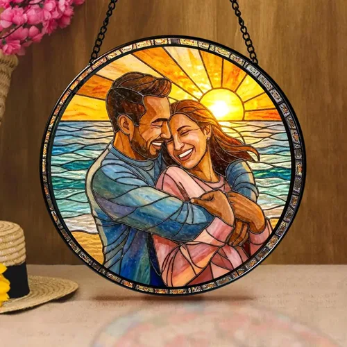 Miniatura 3 de Foto personalizada para parejas con vitrales sintéticos, retrato de fotos de cuople para colgar en ventana, regalo para ella y él, regalo de foto