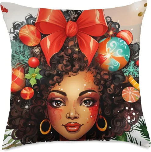 Miniatura 4 de Black women Christmas ornament melanin curly hair Melanin Christmas Queen Xmas Black Girl Magic Ornament Throw Pillow, 16x16, Multicolor