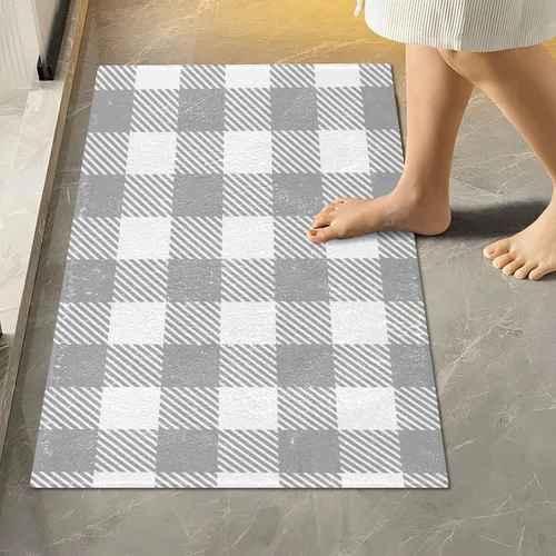 Miniatura 28 de Tapete de baño a cuadros negros y morados, suave, absorbente, lavable, tapete de baño para suelo de baño, tapete de baño antideslizante para baño