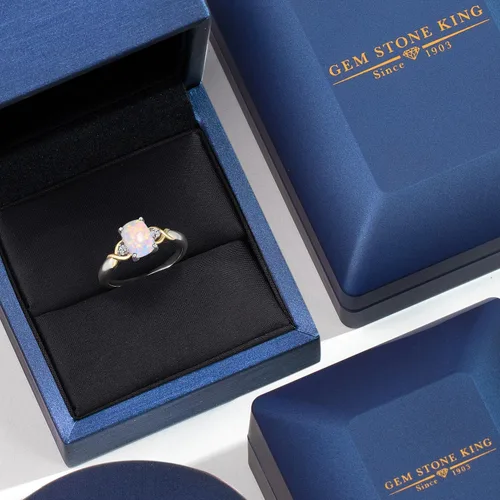 Miniatura 24 de Gem Stone King Anillo de compromiso de 3 piedras preciosas de plata 925 y oro amarillo de 10 quilates de 0.315 x 0.236 in de talla cojín y diamante