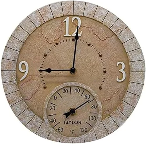 Miniatura 12 de Taylor Reloj y termómetro de poliresina de hibisco rosa para interiores y exteriores, decoración del hogar para jardín, patio, piscina y áreas
