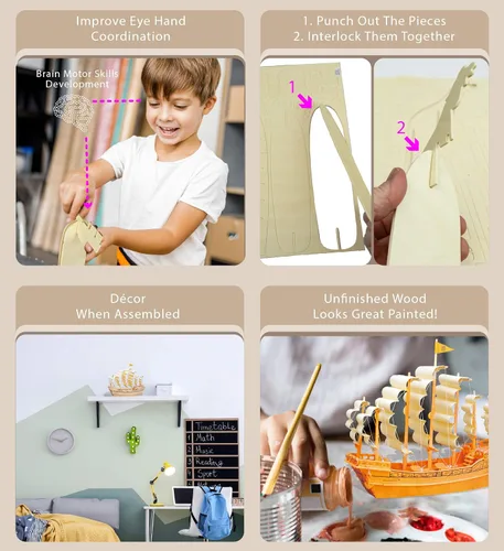 Miniatura 3 de Puzzled, Inc. Rompecabezas de madera natural 3D - Velero antiguo
