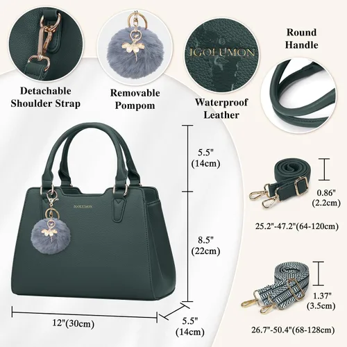Miniatura 5 de IGOLUMON Bolso de mujer con asa superior de cuero vegano sintético Satchel Monedero para mujer Bolso de mano de diseñador con lindo pompón