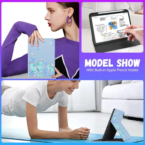 Miniatura 6 de Uppuppy Funda para Samsung Galaxy Tab S6 Lite de 10.4 pulgadas para niños, diseño de mariposas, bonita, kawaii, estética, para adolescentes, funda