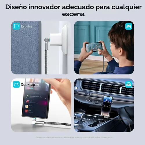 Miniatura 4 de Cable USB C de 3.3 pies, 240 W, trenzado, giratorio de 180°, USB C a USB C, cable USB 2.0, tipo C, cable de carga para iPhone 16/16Pro/16Plus/16Pro