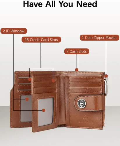 Miniatura 2 de BOSTANTEN - Billetera de cuero para mujer, pequeña, con bloqueo RFID, de dos pliegues, bolsillo con cremallera, tarjetero con ventana para 1-beige