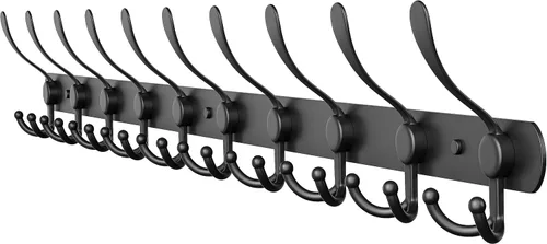 Miniatura 15 de Perchero de pared con 5 ganchos triples, acero inoxidable de 16 pulgadas – acabado mate negro, perchero resistente montado en la pared para abrigos