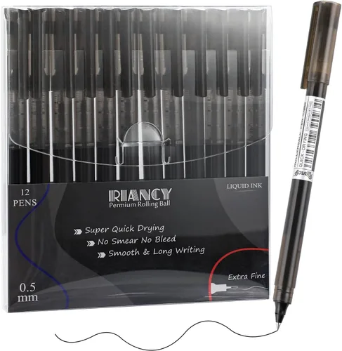 Bolígrafos de Gel de Punta Fina Negra 12Pcs 0.5mm Bolígrafos de Gel de Bola de Tinta Líquida Negra Sin Manchas Sin Correr, Bolígrafo de Escritura