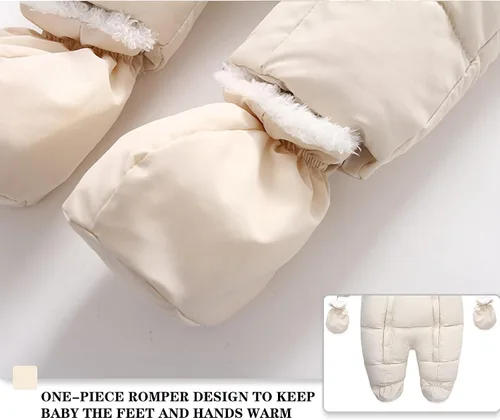 Miniatura 5 de Traje de nieve de forro polar para bebé, abrigo de invierno con capucha y guantes