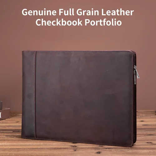 Miniatura 2 de Carpeta de 7 anillos de piel auténtica, soporte para cuaderno de cheques de negocios, 3 en una página para 600 cheques (9 x 13 pulgadas), carpeta