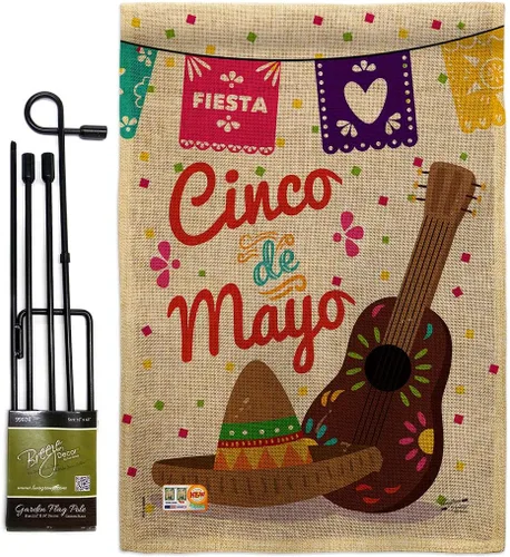 Miniatura 16 de Bandera de jardín del Cinco de Mayo para fiesta de verano, cactus, piñata, sombrero mexicano para decoración de la casa al aire libre, pancarta