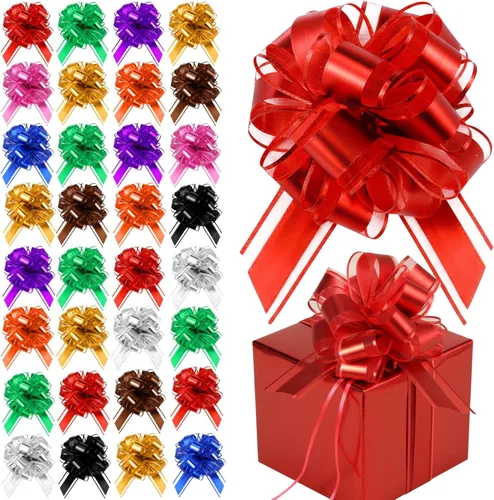Miniatura 14 de Juexica 30 piezas de grandes arcos navideños tirados para envolver regalos, arco de cinta impermeable de 15 cm para cajas de regalo de San Valentín