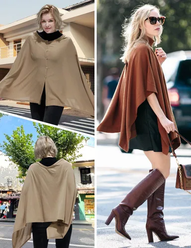 Miniatura 4 de MissShorthair Versatile Women's Shawl Wrap – Soft Knitted Poncho Cape Scarf for Fall Winter