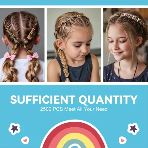 Miniatura 6 de HOYOLS 2500 bandas elásticas coloridas para el cabello, accesorios para ligas pequeñas para el cabello, sin tirones, sin daños, soporte elástico