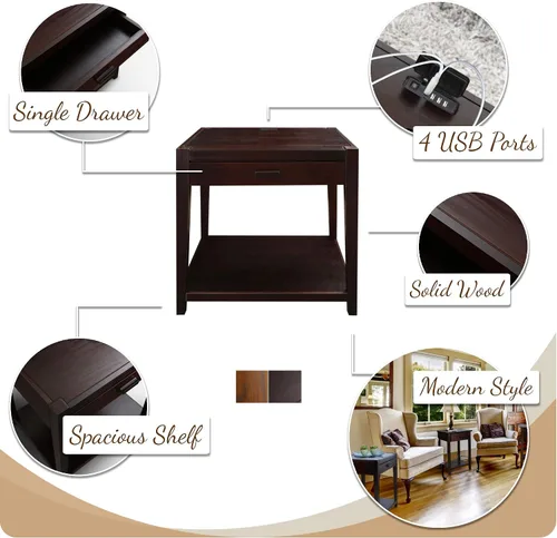 Miniatura 4 de Casual Home Notre Dame - Mesita de noche con puertos USB, color marrón cálido, 18.75 pulgadas x 24 pulgadas x 26 pulgadas