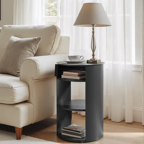 Miniatura 13 de 15.74'' Side End Tabel for Living Room, Modern Accent Drink Table, Wood Square Tabletop & Metal Pedestal, Easy Assembly, Black