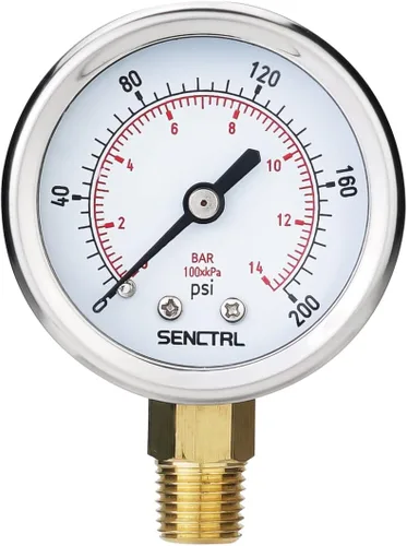 Miniatura 22 de SENCTRL Medidor de presión de 200 psi, tamaño de dial de 2 pulgadas, montaje trasero 1/4 NPT, impermeable, caja de acero inoxidable, para filtro