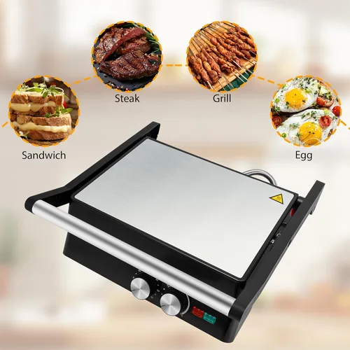 Miniatura 6 de SUSTEAS Panini Press Sandwichera y parrilla eléctrica para interiores con ajuste de temperatura y tiempo, rejillas antiadherentes fáciles