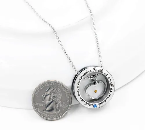 Miniatura 5 de Uloveido Collar de anillo redondo de círculo cristiano grabado fe tan pequeña como una semilla de mostaza puede mover montañas Y958