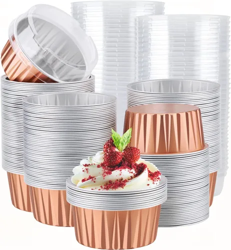 Miniatura 24 de EUSOAR Moldes de Papel de Aluminio para Hornear, 5oz 50 piezas Moldes Reutilizables para Cupcakes con Tapas, 3.34x2.59x2.35 pulgadas 125ml Moldes