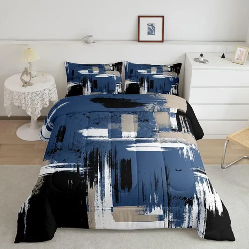 Miniatura 18 de Feelyou Edredón Abstracto Juego de edredón de arte abstracto moderno para niños y niñas, color morado, azul, negro, juego de ropa de cama para Multi