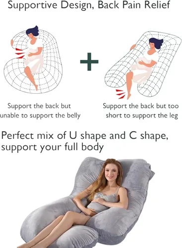 Miniatura 6 de BATTOP Almohada de embarazo para dormir, almohada de maternidad de cuerpo completo con funda extraíble lavable, soporte para espalda, caderas