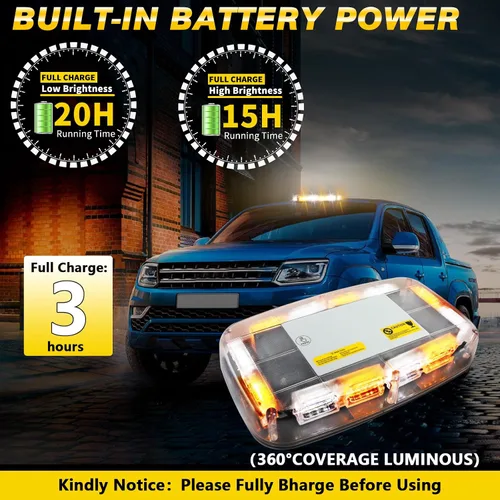Miniatura 5 de Luz estroboscópica recargable para techo, ámbar y blanca, de emergencia, inalámbrica, con batería, 17 modos de parpadeo, brillo alto y bajo, luces