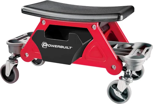 Powerbuilt Asiento Mecánico Rodante de Servicio Pesado y Taburete de Freno con Ruedas Giratorias de Goma de 4 Pulgadas que Ruedan Sobre Cualquier