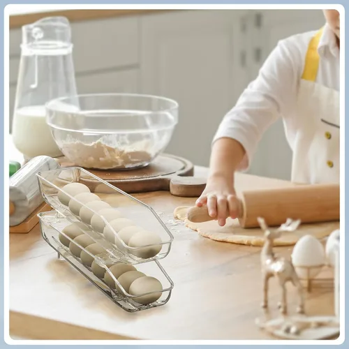 Miniatura 6 de CHANCETSUI Paquete de 2 contenedores de almacenamiento de huevos, soporte para huevos para refrigerador, caja de almacenamiento de huevos frescos