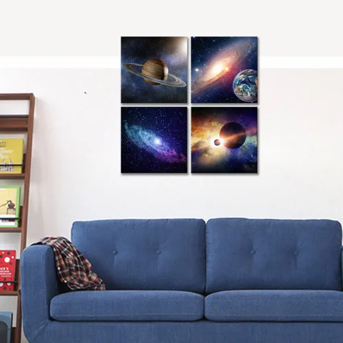 Miniatura 5 de Wieco Art Lienzo Giclée para pared, imágenes espaciales para dormitorio, decoración del hogar, poder mágico universal, moderno, 4 paneles