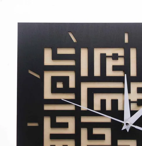 Miniatura 4 de The Geeky Days Ayat Al Kursi Kufic Shahadah Reloj de pared silencioso de madera negra funciona con pilas, escritura cúfica islámica, caligrafía