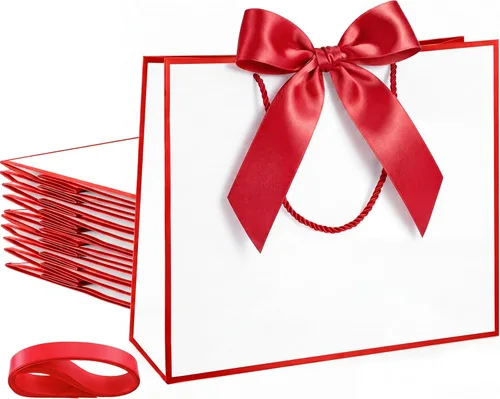 Miniatura 34 de Silkfly 12 bolsas de regalo con asas para dama de honor, 12 x 10 x 4 pulgadas, elegantes bolsas de regalo de bienvenida de boda con lazo para Rosa