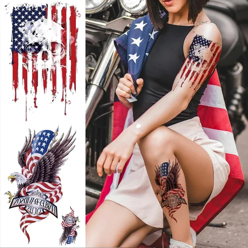 Miniatura 4 de Mangas temporales para tatuaje del 4 de julio para hombres y mujeres, 4 hojas grandes de brazo completo de Estados Unidos, patriótico 4 de julio