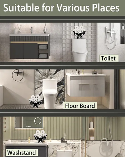 Miniatura 2 de Soporte de papel de mariposa con diseño de animales, soporte de papel higiénico de metal negro, bonito almacenamiento para baño, organizador