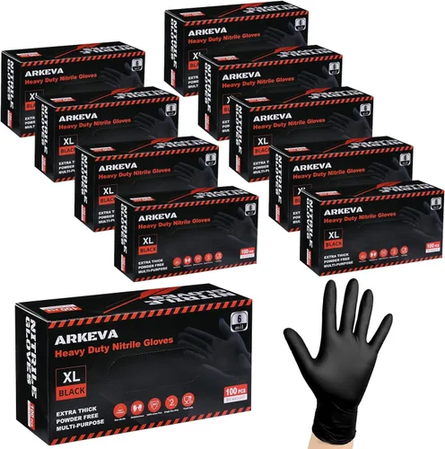 ARKEVA Guantes desechables de nitrilo negro de 6 mil. Resistencia química, resistencia al desgarro, sin látex ni polvo