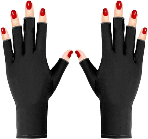Groyal Guantes UV para lámpara de uñas de gel, guantes profesionales de protección UV UPF50+ para manicura de gel, guante anti UV sin dedos que