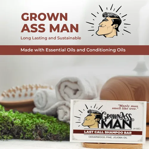 Miniatura 5 de Grown Ass Man Co. Paquete de baño completo para hombres, barra de champú, barra acondicionadora y barra corporal, rica espuma con aceites naturales