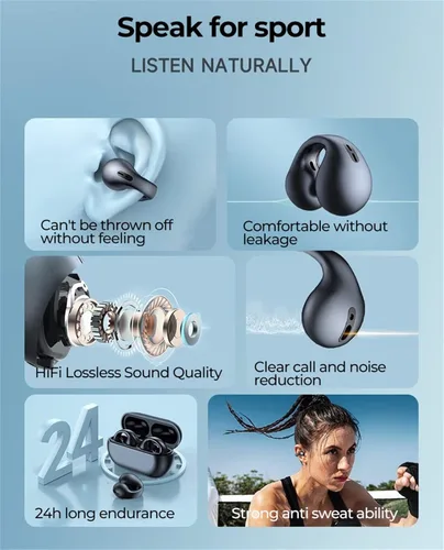 Miniatura 2 de Auriculares inalámbricos de conducción ósea con clip para la oreja, auriculares Bluetooth abiertos 2023, IPX5 impermeables con gancho después de un