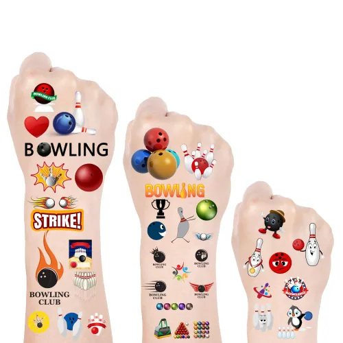 Oringaga 600 tatuajes temporales para fiesta de bolos, suministros de fiesta deportiva de bolos, bolsas de regalo, regalos de premio motivacional