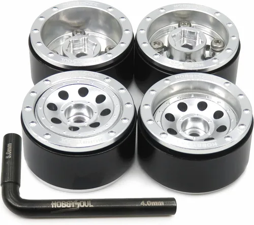 Miniatura 8 de HOBBYSOUL Ruedas ajustables Offset 1.0 Beadlock color negro plateado, ruedas pesadas 1.0 rc de 0.74 oz/llanta para 1/18 Traxxas TRX4M Axial SCX24