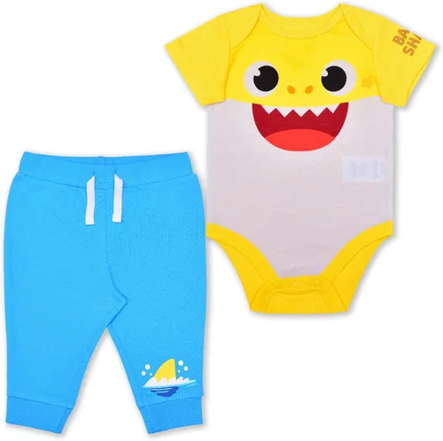 Nickelodeon Baby Shark - Conjunto de body y pantalón deportivo de manga corta para recién nacido y bebé, color azulamarillo
