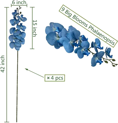 Miniatura 2 de FagusHome Phalaenopsis - Flores artificiales de 9 cabezas, 4 piezas de orquídeas artificiales de 42 pulgadas, plantas de tallo para decoración