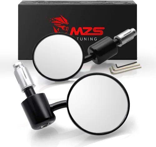 MZS Espejos de extremo de barra redonda 7/8, espejo retrovisor hueco clásico CNC negro compatible con Street Sport Naked Road Bike Cruisers Touring