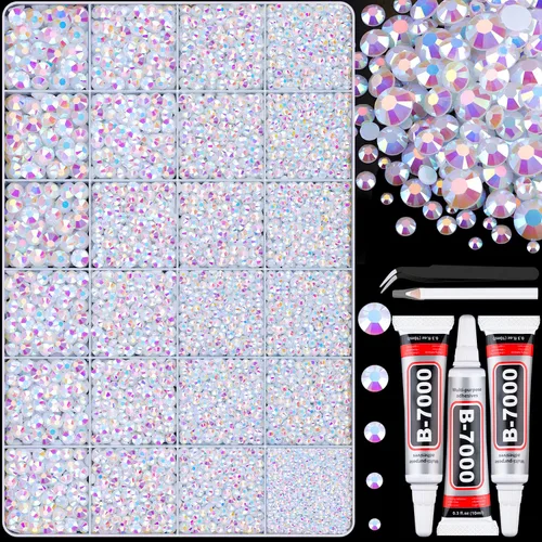 Miniatura 44 de 7000 diamantes de imitación de resina con pinzas para manualidades, diamantes de imitación de gelatina con parte trasera plana de 2/3/4/5/6mm, 4