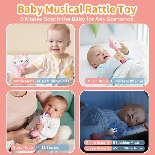 Miniatura 3 de Alilo Smarty Bunny - Sonajero inteligente para bebé con luz musical, juguetes para bebés recién nacidos de 0-3-6-12-18-24 meses, regalos para niños