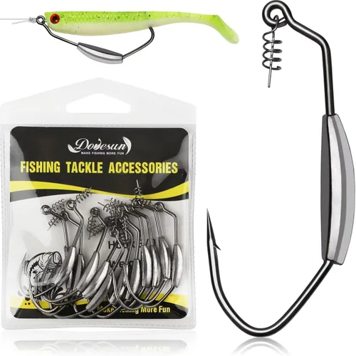 Dovesun 12PCS/44PCS Anzuelos Ponderados de Natación Anzuelos de Pesca Ponderados Anzuelos de Agua Salada y Agua Dulce de Gusano Sin Malas Hierbas