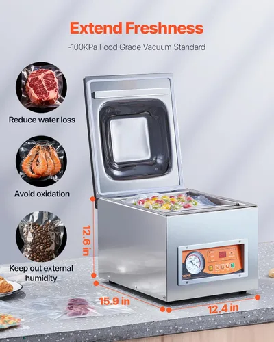 Miniatura 2 de VEVOR Sellador al vacío de cámara, potencia de sellado de 260 W, máquina de envasado al vacío para alimentos húmedos, carnes, adobos y más